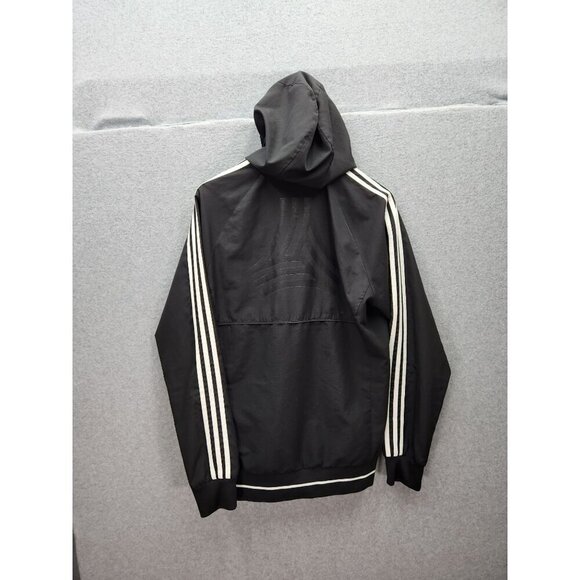 Adidas Mens Black Hooded Full-Zip Jacket With White Stripes Large - Picture 6 of 6